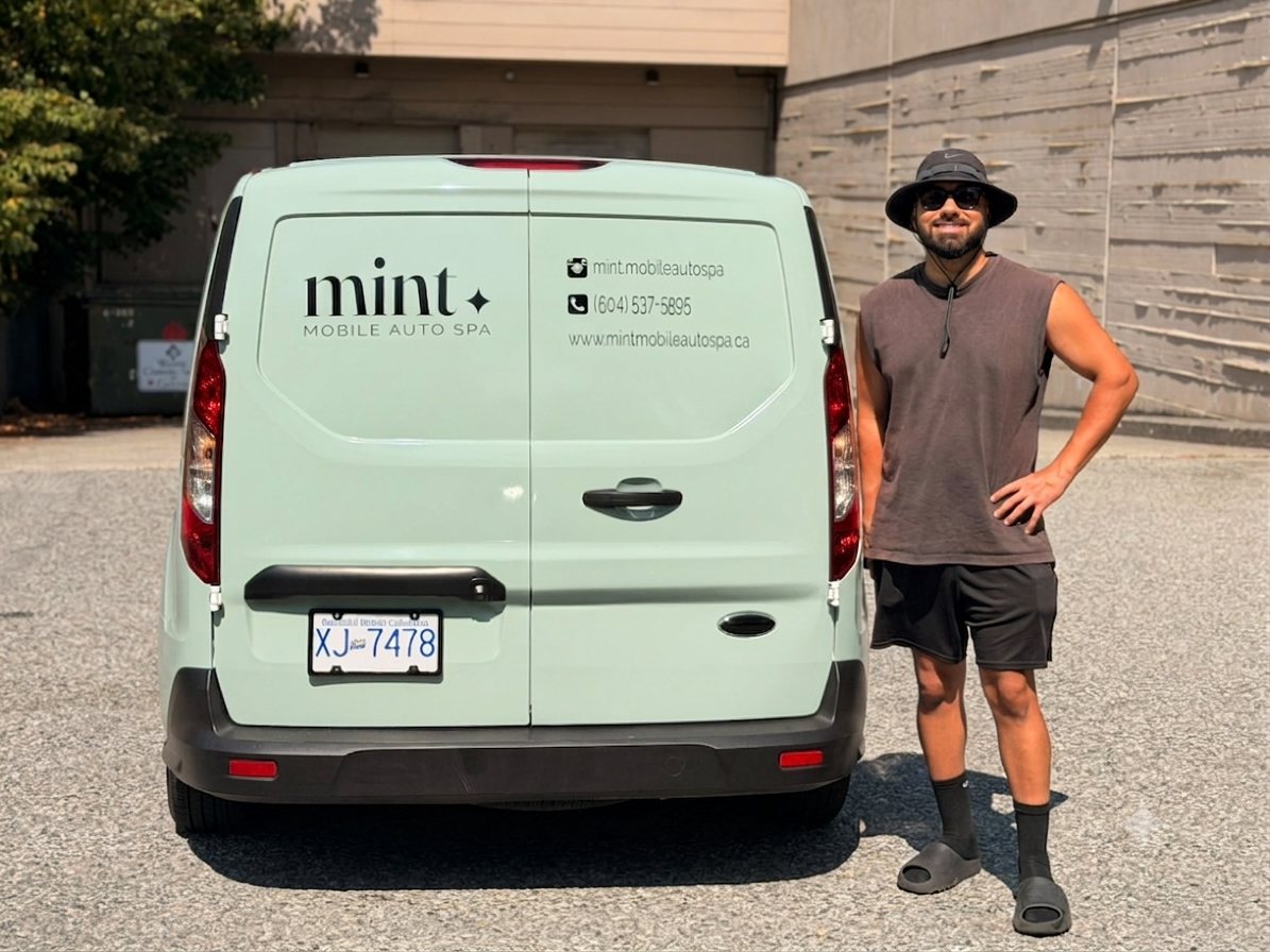 Mint Mobile Auto Spa van parked for a mobile detailing appointment in Surrey